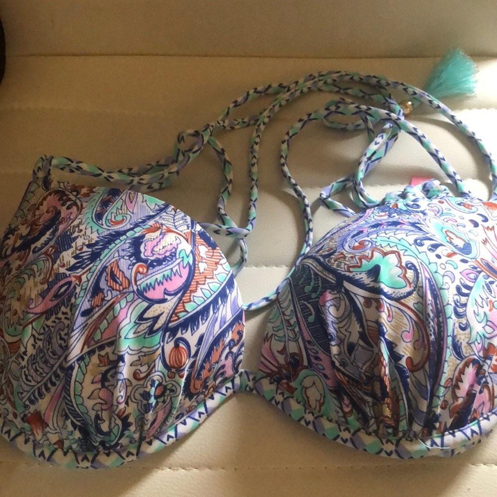 Bikini top Paisley pastel and blue colors with white background Victoria secret